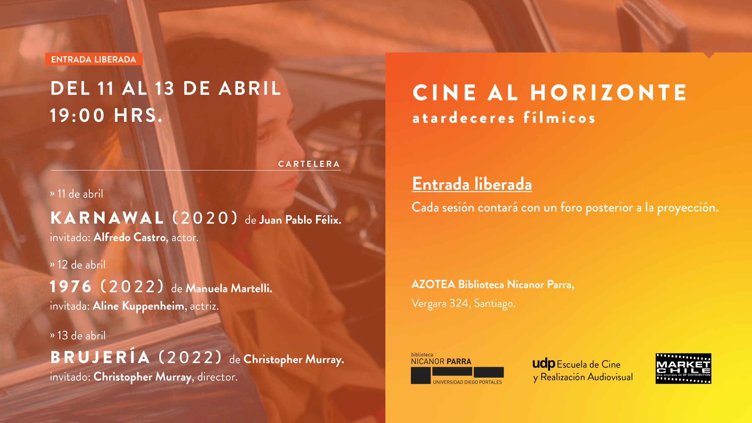 Revisa toda la información sobre el Ciclo Cine al horizonte: Atardeceres fílmicos en la azotea de la Biblioteca Nicanor Parra