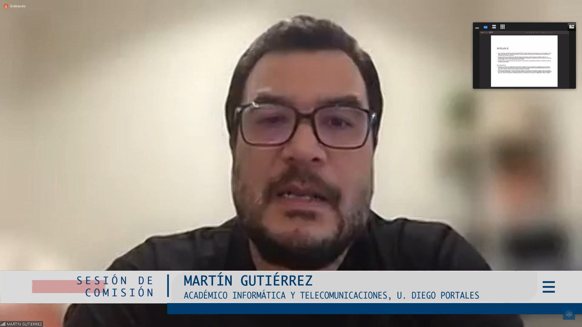 Profesor Martín Gutiérrez presentó críticas y recomendaciones para el proyecto de Ley sobre Sistemas de IA ante la Comisión de Ciencias de la Cámara